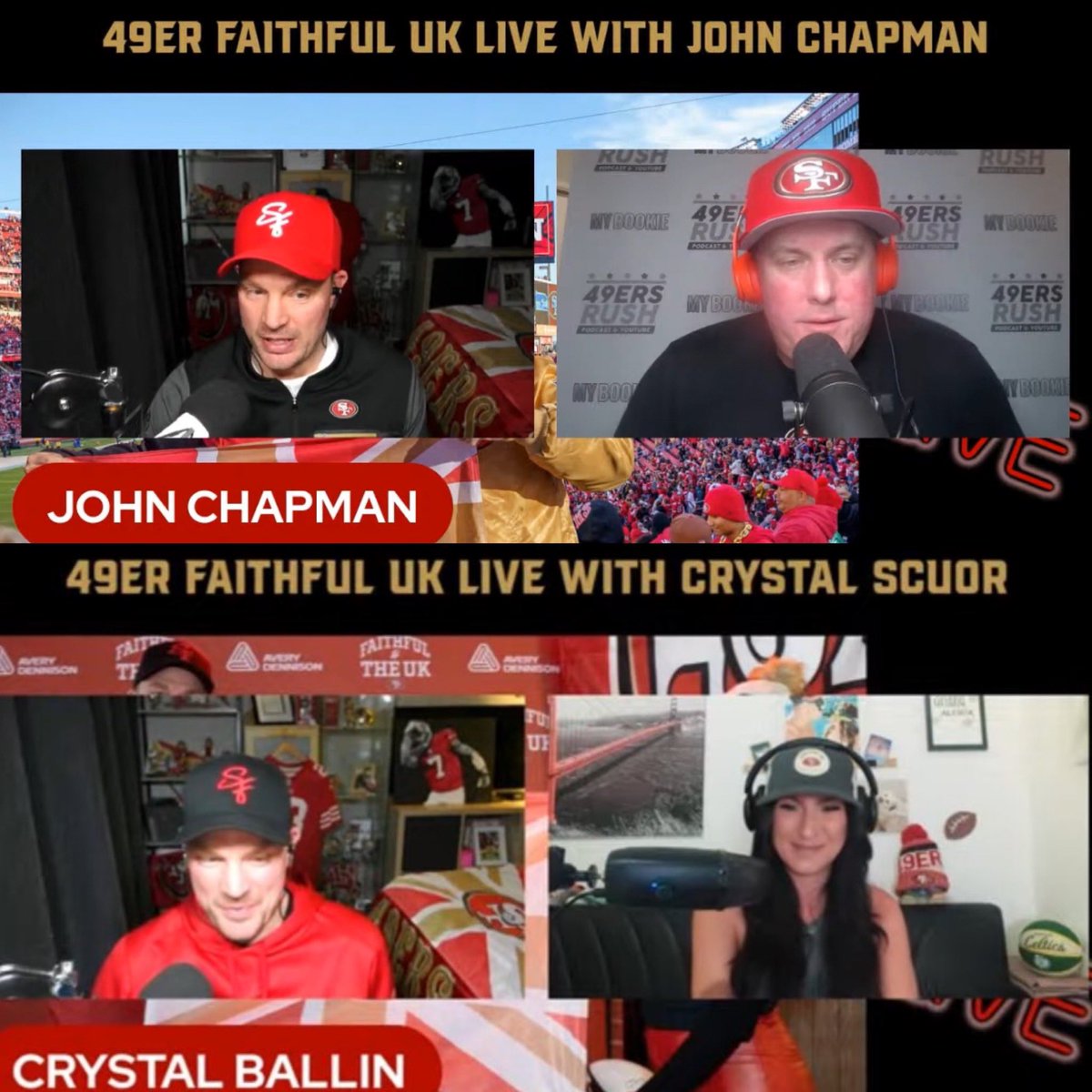 What a week! When I started down this content creating path didn’t expect I’d be lucky enough to record shows with the legend @JL_Chapman & the awesome @crystalscuor so to do so in the SAME WEEK! Was the stuff of dreams. Thanks to everyone who watches & supports me ❤️🏈🎙️#49ers