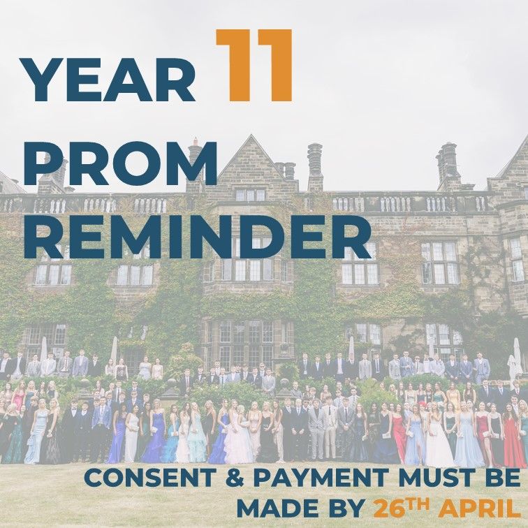 📢 REMINDER - YEAR 11 - PROM 🤵 👗 Deadline to provide consent and make payment is 26th April Visit Class Charts for the consent form link. Complete payment on Arbor