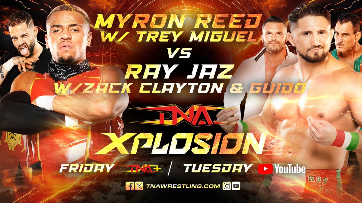 Kick off the weekend with an #Xplosion! @TheBadReed of the Rascalz faces off against @RealRayJaz of the new-era FBI. Plus, join @MeanGiaMiller as she goes Around the Ring with X-Division Championship #1 Contender, @JakeSomething_! Watch on TNA+: watch.tnawrestling.com/video/612325