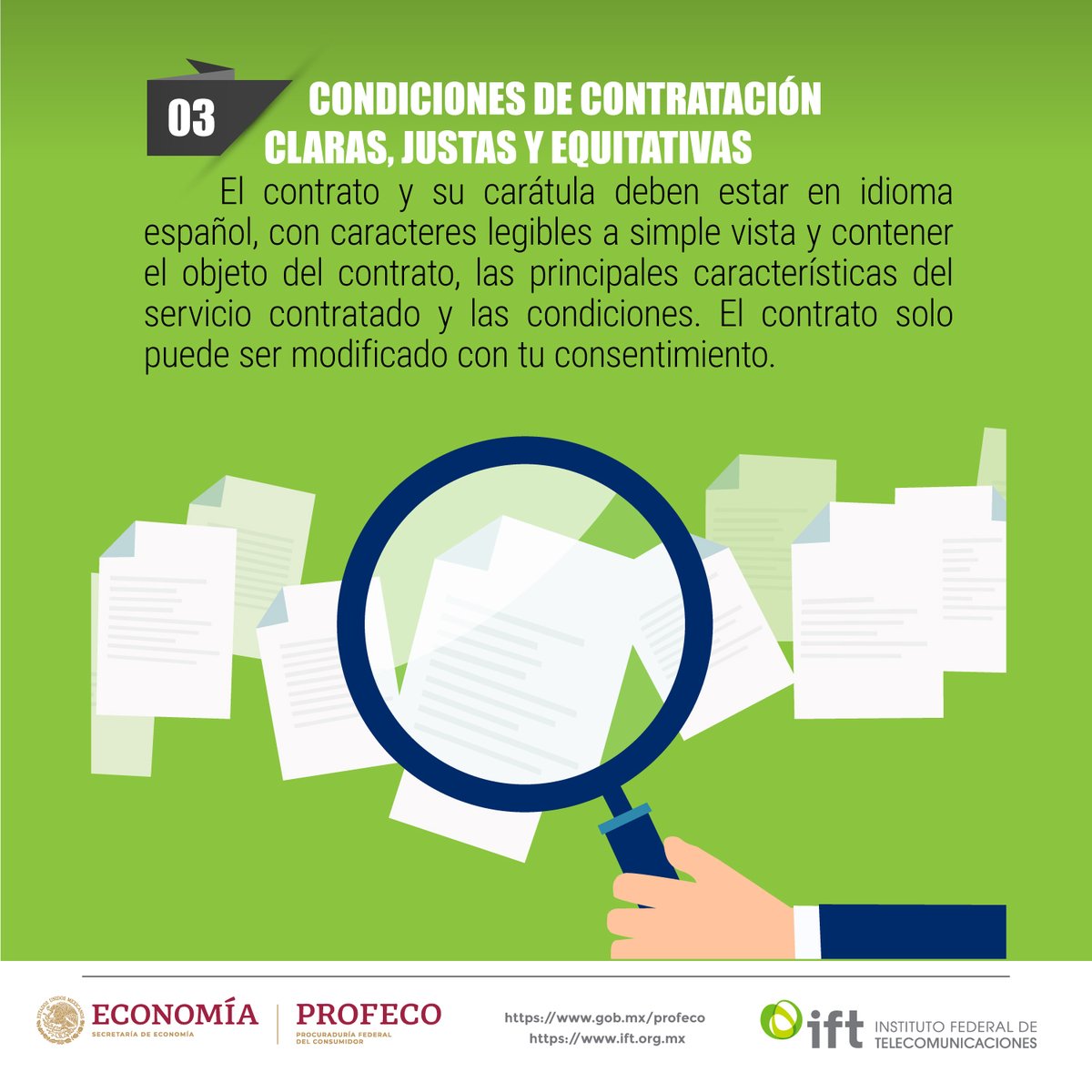 IFT_MX's tweet photo. #InfoIFT📢 Si usas servicios #Telecom📲💻, tener condiciones de contratación claras, justas y equitativas #EsTuDerecho⚖️.
#Empodérate y recuerda que tu contrato de adhesión debe estar registrado ante la @Profeco e inscrito ante el @IFT_MX.
Conoce más ➡️ https://t.co/Tf1tmLCdHd https://t.co/diVLWjhrjR