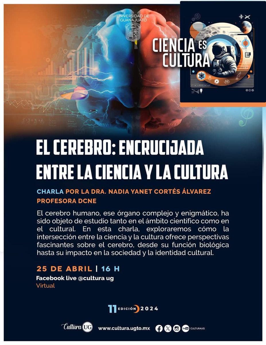 💫#CienciaEsCultura te invita a las charlas virtuales por🔵Facebook Live en @CulturaUG
@UGLeon @CampusIraSal @CampusgtoUG