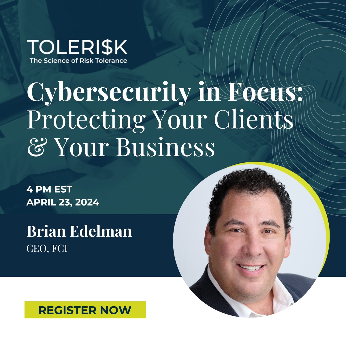 FCI_Brian's tweet photo. Join me on April 23rd as I join Tolerisk's CEO to discuss cybersecurity strategies for financial advisors. Topics include: 

✔️ Latest regulations
✔️ Proactive measures &amp; response plans ️
✔️ Best practices for security risk management

Register: https://t.co/r6CkaGewYm https://t.co/aSwwEzotmA