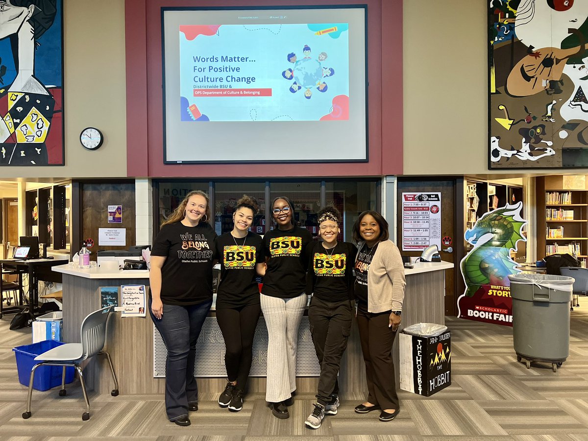 Thank you to our Districtwide BSU student leaders for coming out today to our @olatheschools PD sessions to speak to counselors about our @OPS_CultureSet Words Matter sessions! What an impact has been made by listening to student voice. Thank you @AJacksCounselor for the invite!