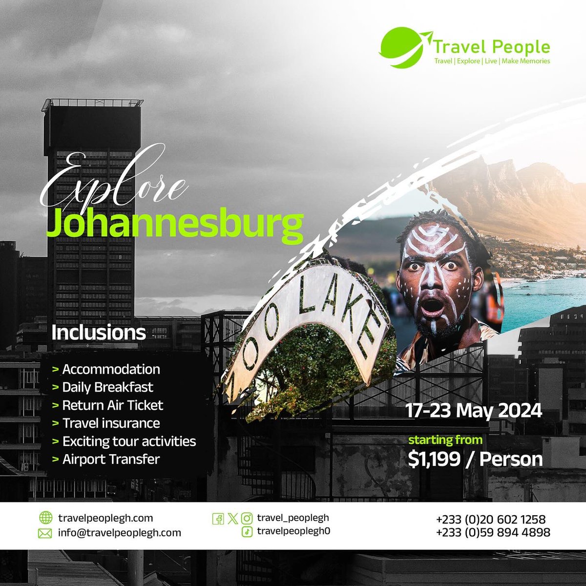 TravelPeoplegh's tweet photo. Next month is going to be ✨lit🥳
Joburg is calling all to an exciting and unforgettable trip coming up next month.
Why the wait, BOOK NOW!!!🎊
#trips #funtrip #exciting #tourist #fun #x #travelpeople #hotel #excitingplaces https://t.co/HBBfz1Xj67