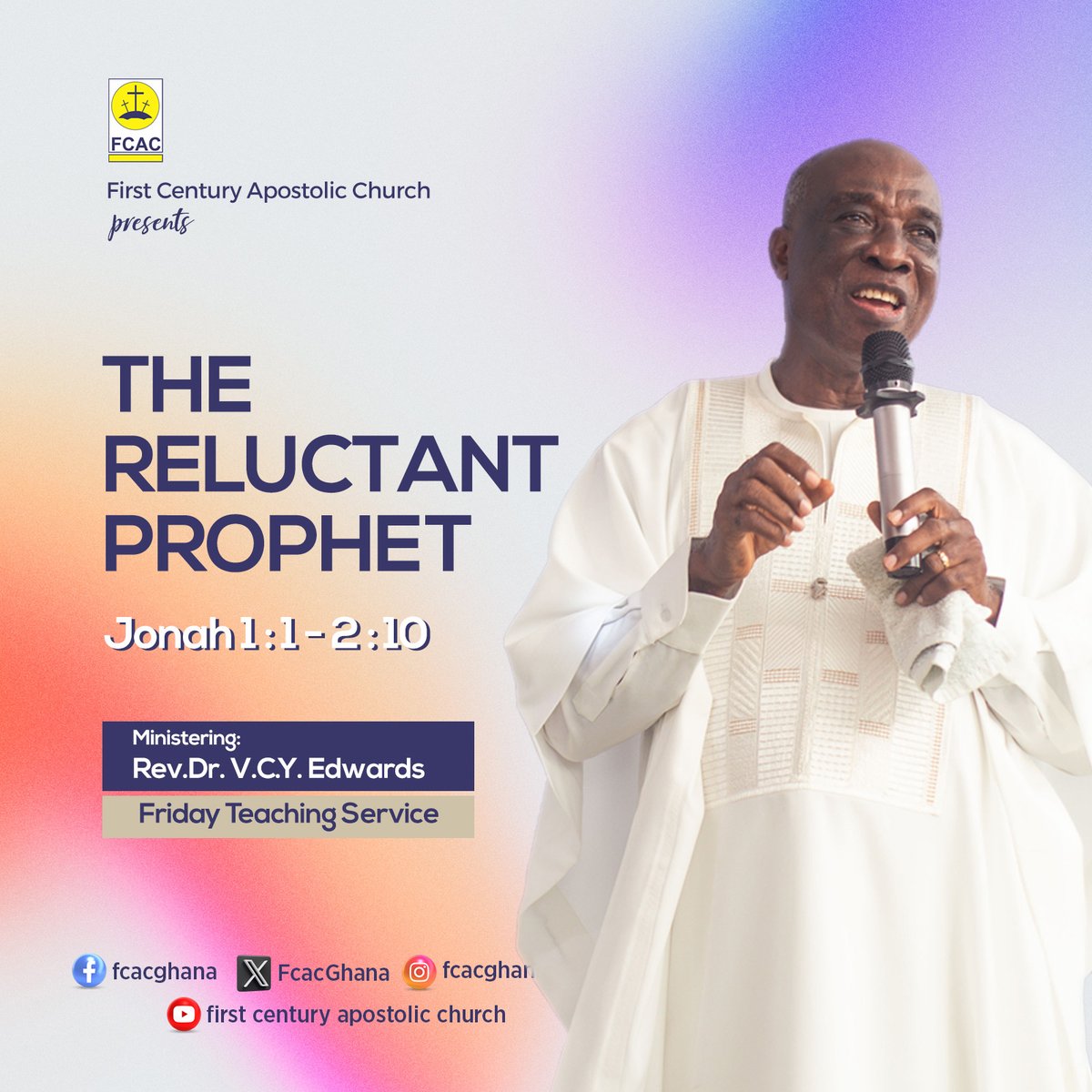 FcacGhana's tweet photo. 📷Event: Friday Teaching Service (19.04.24)
📷Sermon: The Reluctant Prophet
📷Scripture: Jonah 1:1 - 2:10
📷Ministering: Rev. Dr. V.C.Y. Edwards
#FCAC
#FirstCenturyApostolicChurch
#FridayTeachingService
#RevDrVCYEdwards
#PrayerService
#TheReluctantProphet
#april2024 https://t.co/SjOgfgCUSy