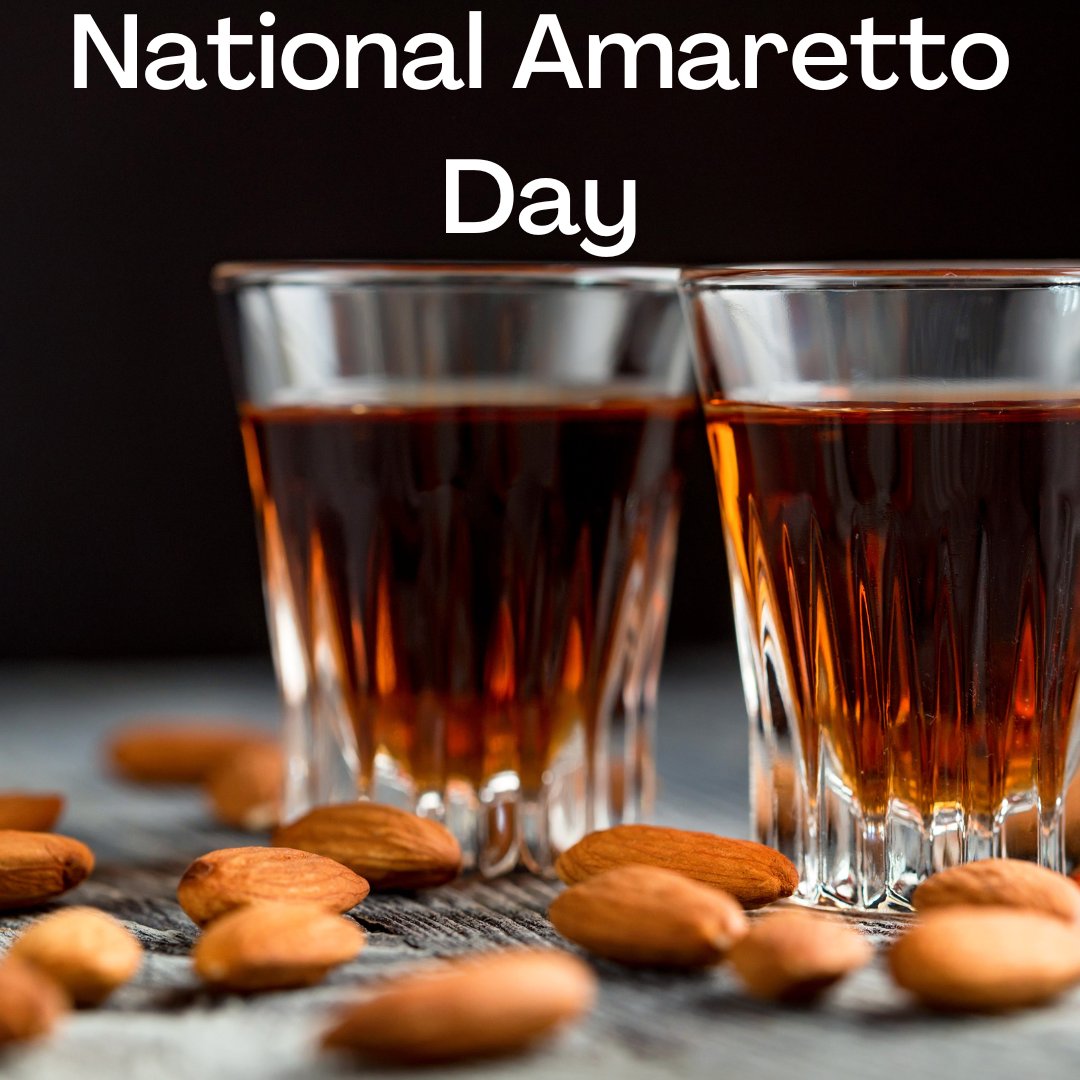 Raise a glass to National Amaretto Day on April 19th! 🍸🎉 This Italian liqueur is known around the world for its delicious flavor and irresistible aroma. The word 'Amaretto' means 'a little bitter' in Italian, due to its unique blend of bitter almonds or apricot
