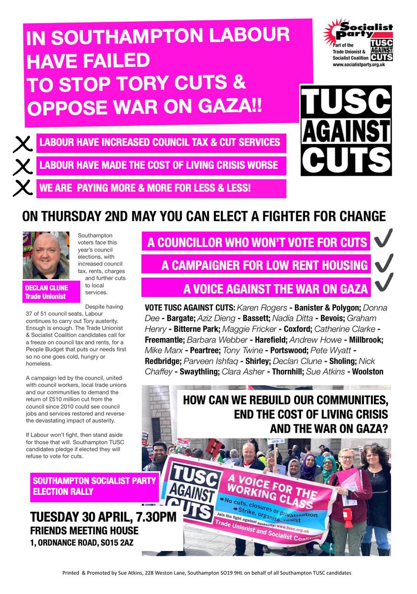 #Southampton Labour Council failed to stop Tory cuts & oppose war on Gaza! Make a difference! Use your vote May 2 to support 17 anti cuts, anti war candidates standing for Trade Unionist & Socialist Coalition! Support TUSC @TUSCoalition Join the socialists @Socialist_party