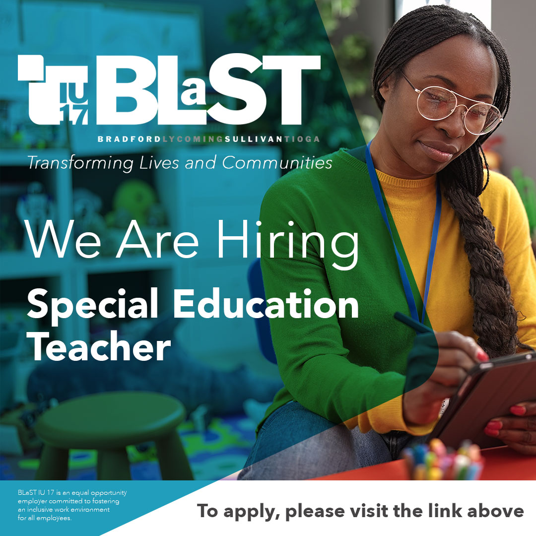 BLaST IU 17 is currently seeking a Special Education Teacher. This position will service the Elkland Partial Hospital program. Apply today at: iu17.link/SpecialEducati…