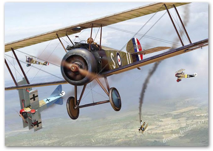 20 April 1918. Air combat between Jasta 3 and 3 Squadron R.A.F. In the foreground is the Sopwith Camel flown by 10 victory United States Air Service ace, First Lieutenant Lloyd Andrews Hamilton.