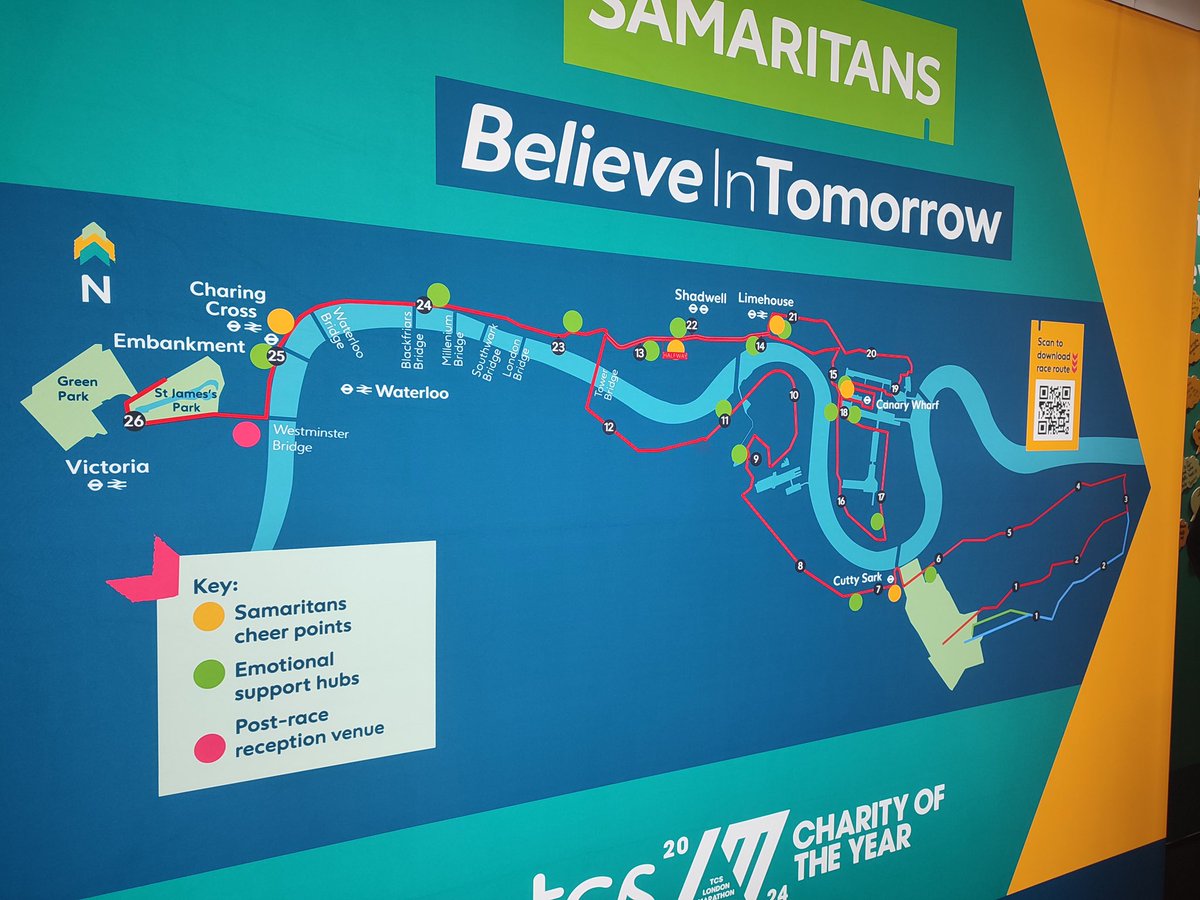 For the first time this year @LondonMarathon will have @samaritans support hubs positioned around the route and Sam’s tail walkers supporting everyone to get over the finish line 💚