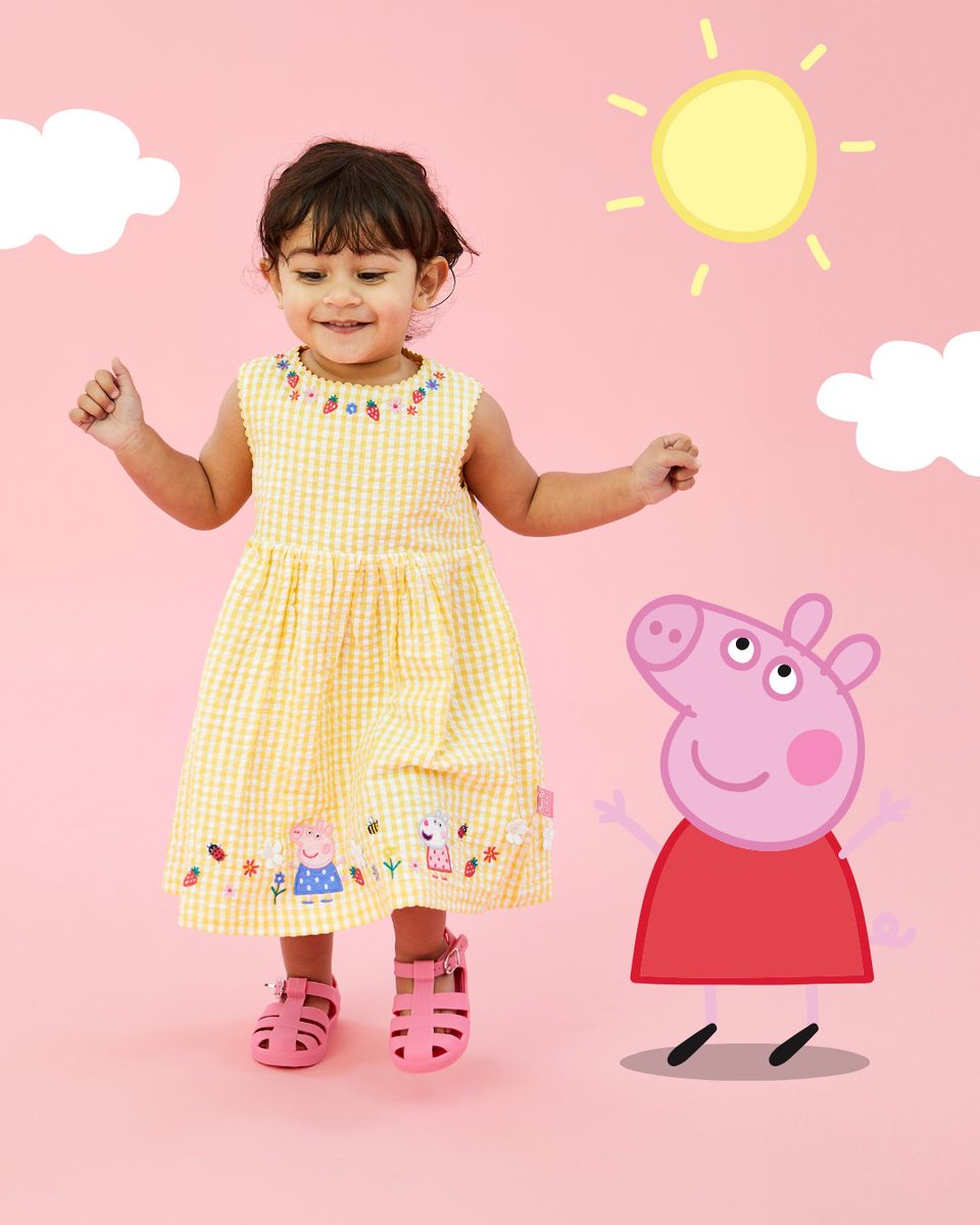 Whether she’s jumping or playing, Peppa Pig’s always on the go. And now your little one will be too in our Gingham Dress 🐷 🍓 Oink oink! bit.ly/43XmVBy