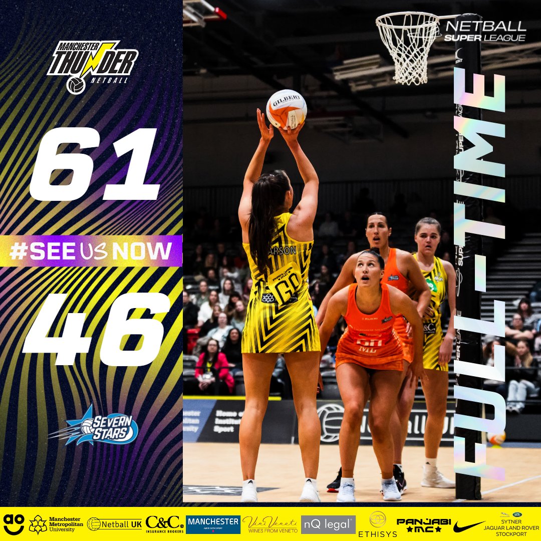 FULL TIME at the Thunder Dome! 😍 61-46 against a great @SevernStars Thank you to all of the Thunder fans at the game and at home! We couldn't do it without you #NSL2024