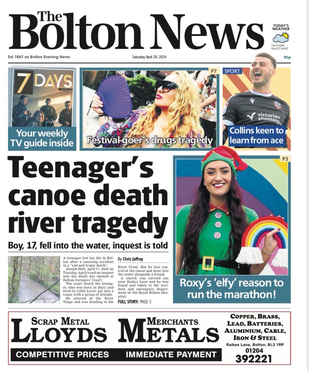Front page of Saturday’s <a href="/TheBoltonNews/">The Bolton News</a>📰 

#TomorrowsPapersToday #Bolton #GreaterManchester #BuyAPaper #LocalNewsMatters #Newsquest #BWFC #CourtNews #CrimeNews #BoltonWanderers #BoltonNews #BoltonCouncil