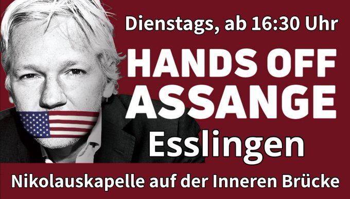 ⏳Mahnwache via @FreeAssange_eu ⏳ Mahnwache für Julian #Assange in #Esslingen Wann? Jeden Dienstag Nächste: Heute, 23.04.2024 16.30 - 17.30 Uhr Wo? Innere Brücke vor der Nikolauskapelle freeassange.eu/#veranstaltung…