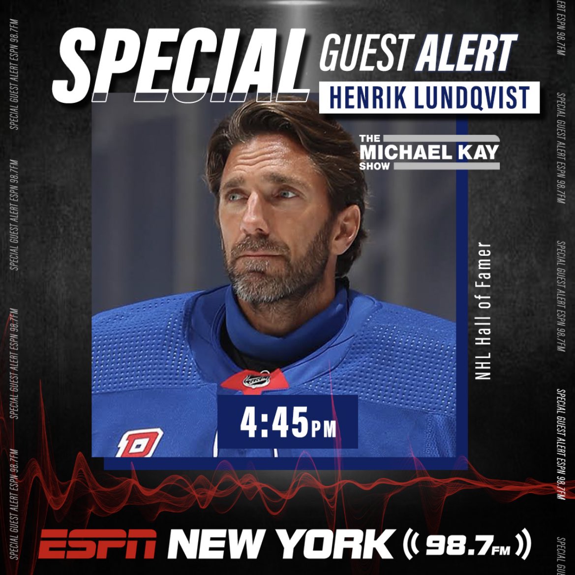 SPECIAL GUEST ALERT! TODAY at 4:45PM on @TMKSESPN: @HLundqvist joins the program to discuss everything New York Rangers! LISTEN HERE: bit.ly/ListenESPNNY, on 98.7FM or on the ESPN NY App! DOWNLOAD THE APP HERE: goodkarma.qrd.by/espnny-app