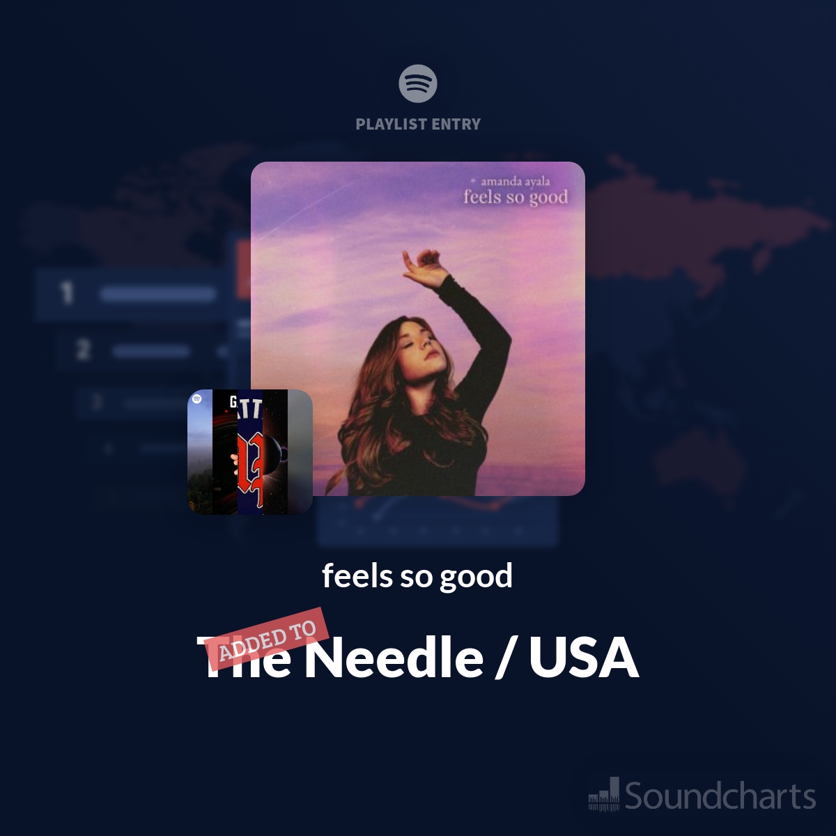 <a href="/AmandaxAyala/">Amanda Ayala</a> 📣 Heads up! "feels so good" was just added to The Needle / USA on Spotify. 🎧