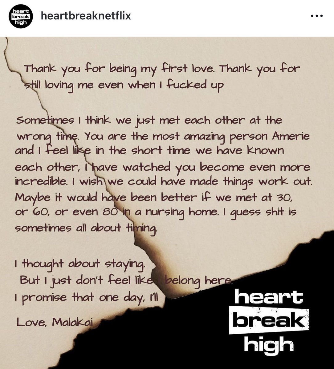 HeartbreakHighr's tweet photo. MANO! O perfil de Heartbreak High postou a carta que o Malakai escreveu para Amerie…💔 https://t.co/c09i1Fxu6g