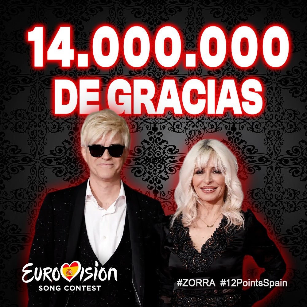 🎉🎶1️⃣4️⃣.0️⃣0️⃣0️⃣.0️⃣0️⃣0️⃣🎶🎉 Gracias por esto a todas y todos los que habéis escuchado #ZORRA alguna vez 🦊🙏🏻 ¡En diez días, el tema de @nebulossa_of ha sumado otro millón de reproducciones! ¿Qué es lo que más te gusta de la canción? 😍 #Eurovision2024 #12PointsSpain
