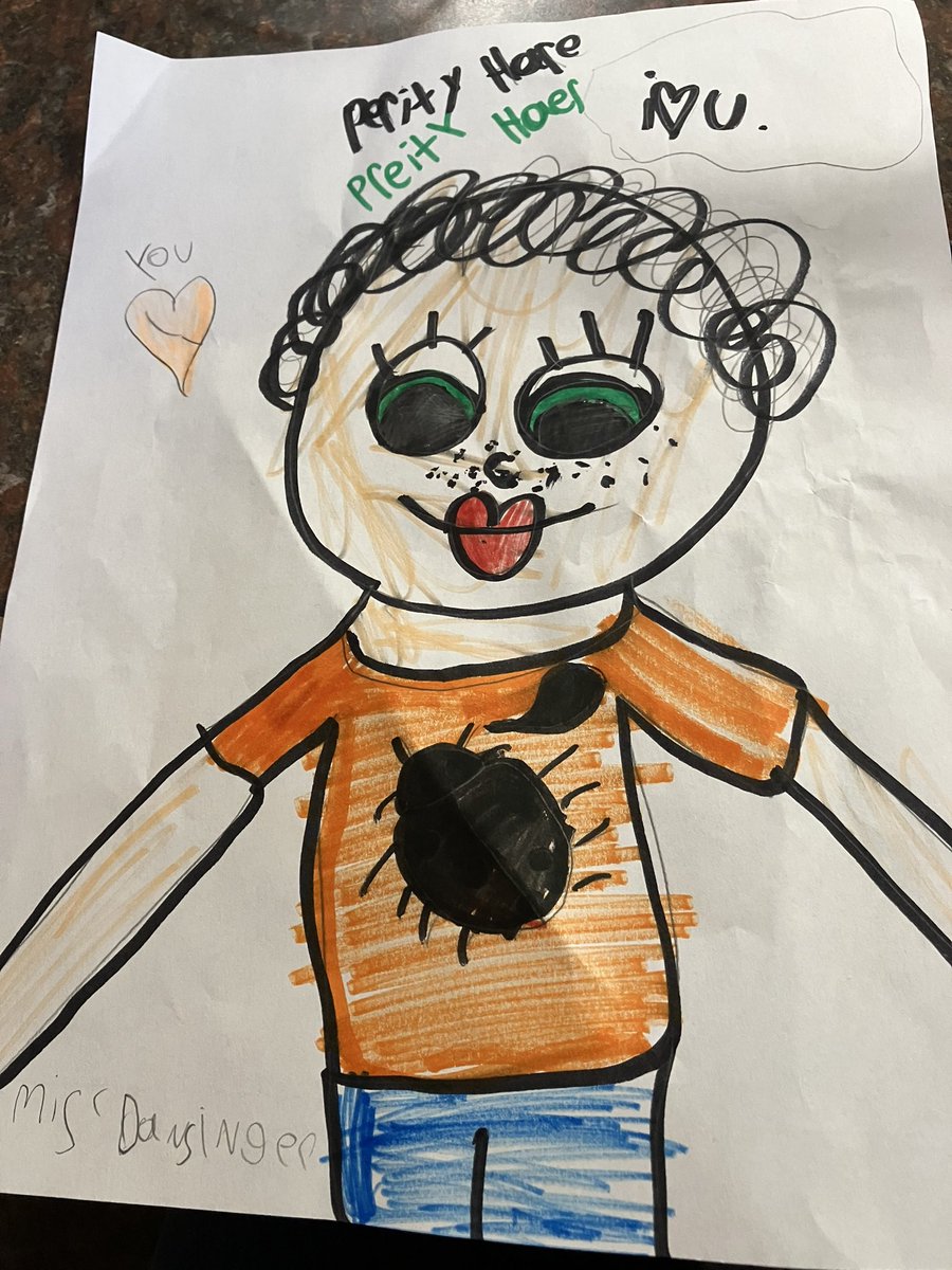 A child gave me this portrait at the end of the day today. I told her how much I loved it. She said, “You should hang it on your bedroom wall. Then it will bring your joy every day that you wake up.” How can I argue with that?! ❤️❤️❤️ #KidsAreTheBest