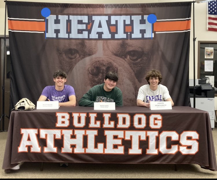 HEATHHS_AD's tweet photo. Congratulations to Riley Baum, Nash Hayes, Landon Montgomery &amp; their families on their signing to compete at the next level! Riley @ChathamUBase Nash @BethanyWVgolf  &amp; Landon @CapMenSoccer #810 #BulldogElite #BulldogsLEAD #HowYaLivin #42 https://t.co/NjKsOL8FbW