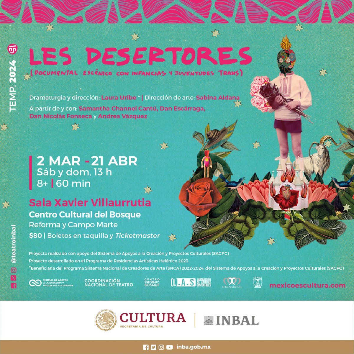 Gabrielgtzg's tweet photo. Este fin de semana 
(Sábado y domingo) son las últimas funciones de la temporada de “LES DESERTORES” [Documental escénico con infancias y juventudes trans 🏳️‍⚧️
@teatroinbal @LAS_LAB_ 
Sala Xavier Villaurrutia
13:00 hrs. 
Chequen la reseña de @hassel_sara3 
https://t.co/i0gB6qAm4x https://t.co/99ip62xtf2
