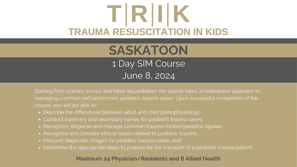 Join us in Saskatoon for a 1 day Peds Trauma SIM course. More infor and register here: caep.ca/cpd-courses/tr…