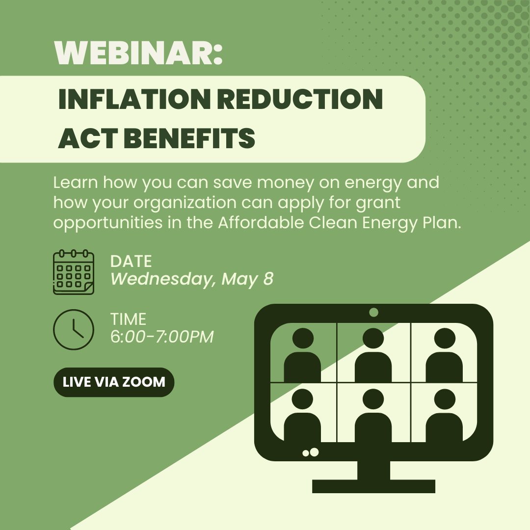 #DYK: The #InflationReductionACt can save money on energy and offers grant opportunities that organizations can apply for 📝 Register for this FREE webinar to learn more! tinyurl.com/yfrz8cs7