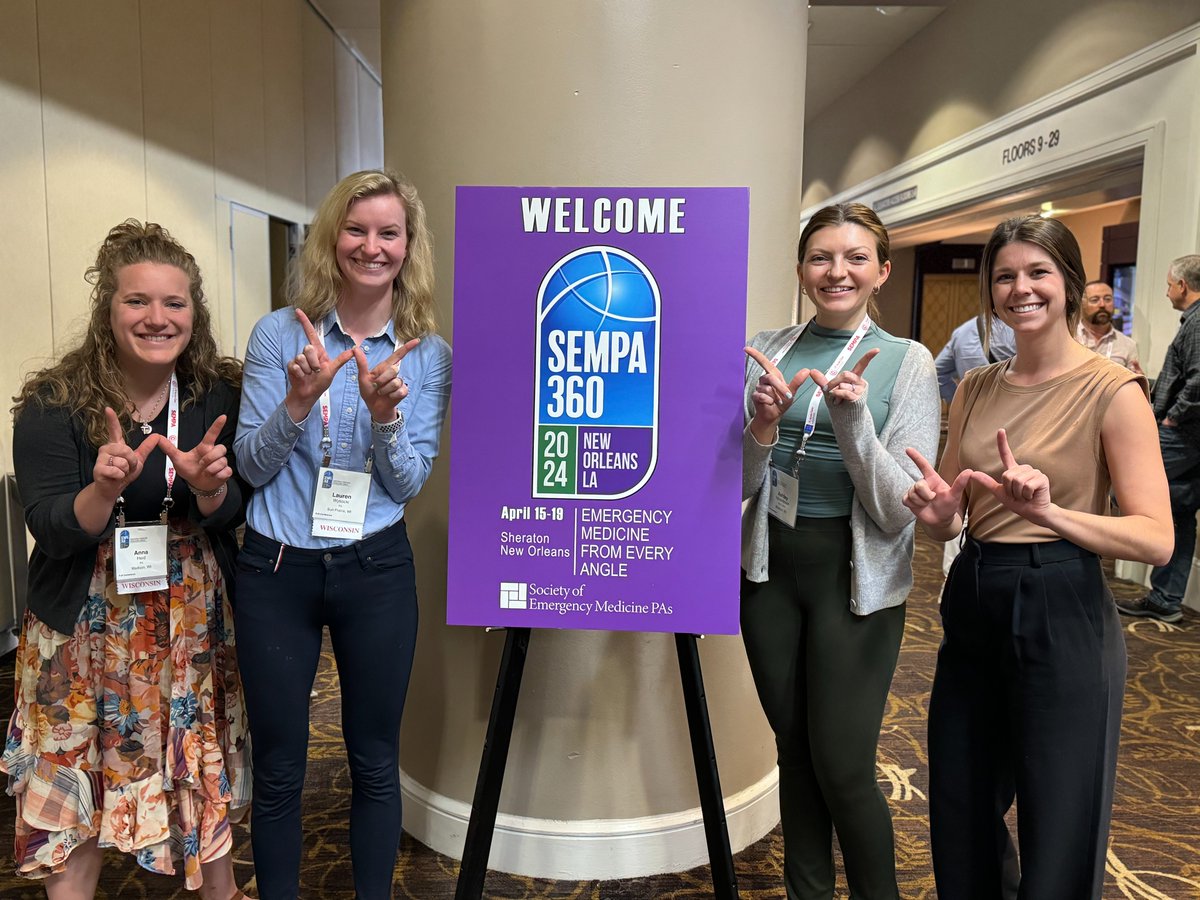 Proud to represent Wisconsin this week at #SEMPA2024! 📸 L-R: @UWEmerMed PAs Anna Heid, Lauren Wysocki, Ashley Vanderbosch, and Danielle Klotz