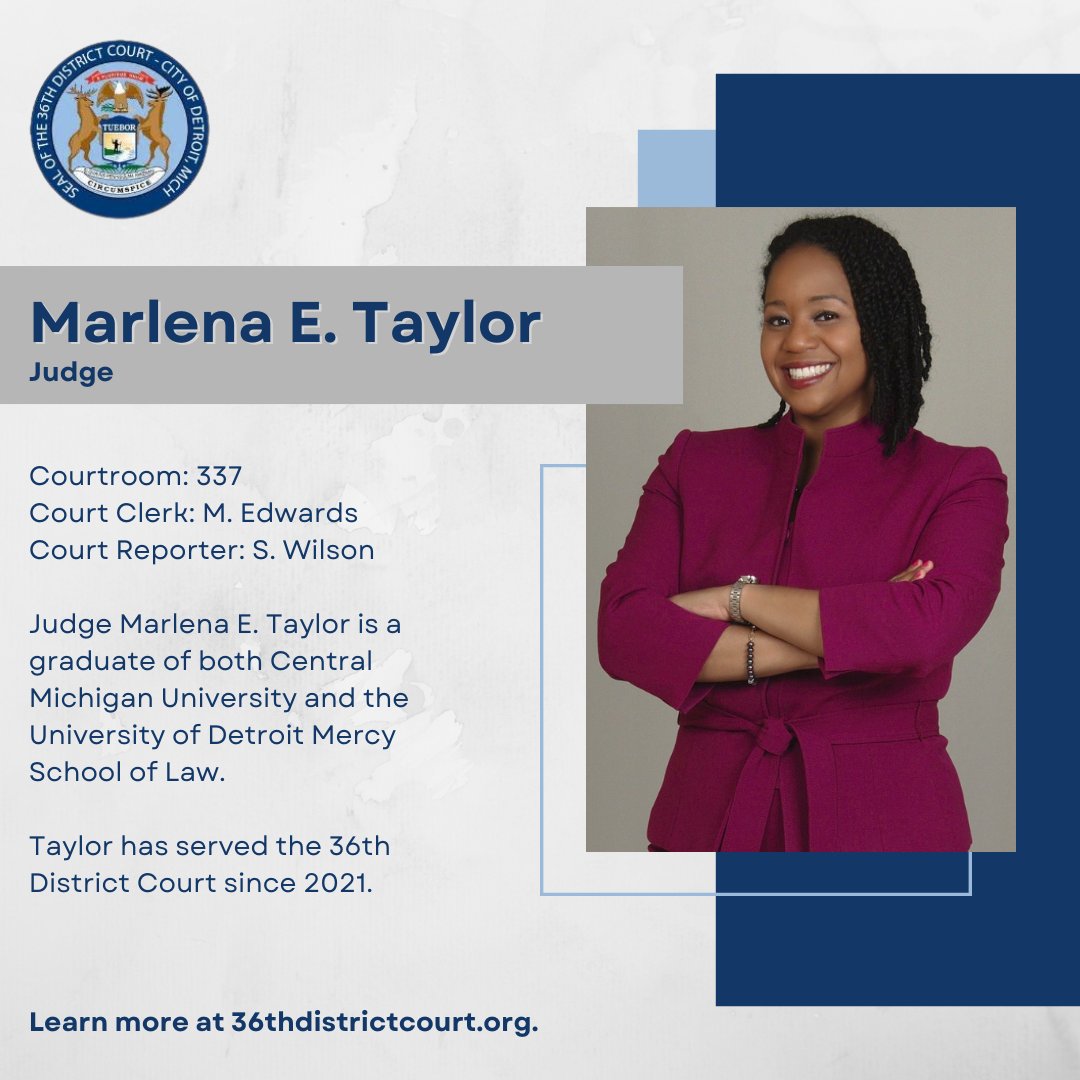 36thCourt's tweet photo. Get to know 36th District Court Judge Marlena E. Taylor! Learn more about our judges and magistrates at https://t.co/mKKDCcLZdk. https://t.co/xbY2CtiQ4C