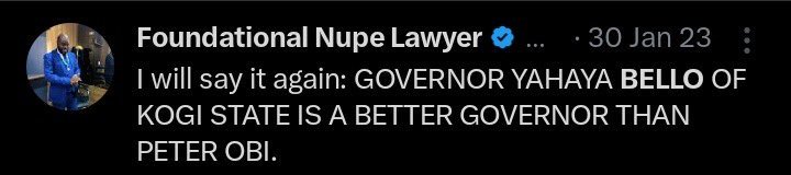 These people say these things and they usually never come out to apologize for the heresies. There is nothing in APC that can ever be as good as Peter Obi. These are facts. Based on track records Integrity Character Transparency Accountability Performance. The other day Bello…