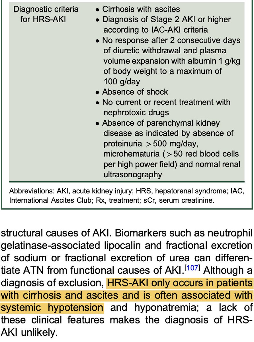 Moving forward to a diagnosis that confuses me: the authors present the criteria of hepatorenal syndrome (HRS) and list 'absence of shock' as one of them while in the text they state that HRS is 'often associated with hypotension'...