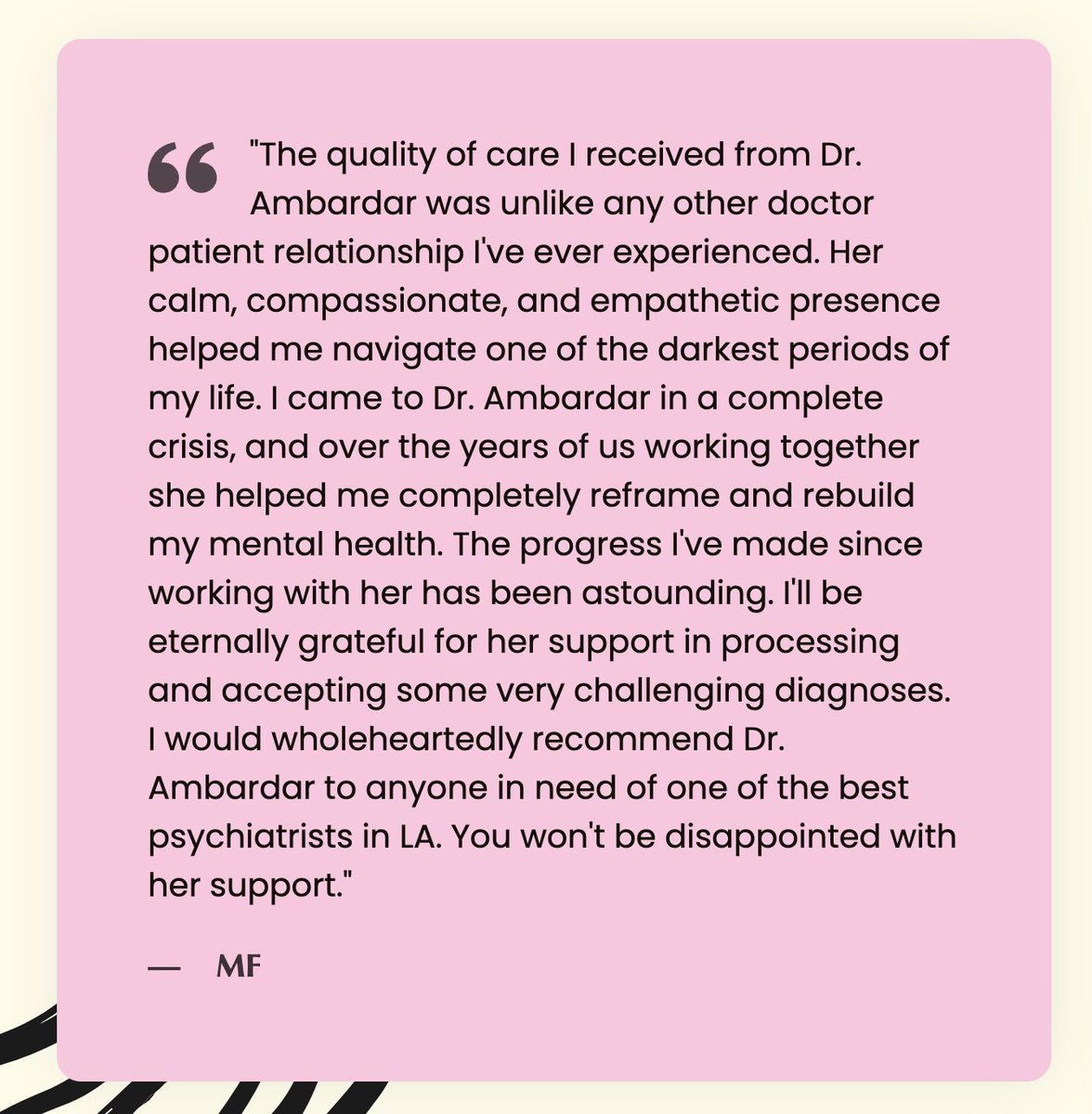 I received a new patient review this past week & I'm sharing it here with my patient's permission. I am truly humbled & moved by his sincere, heartfelt words 🌸 Psychiatrists help people & meaningful change is *absolutely* possible. I've found that when the patient is open,