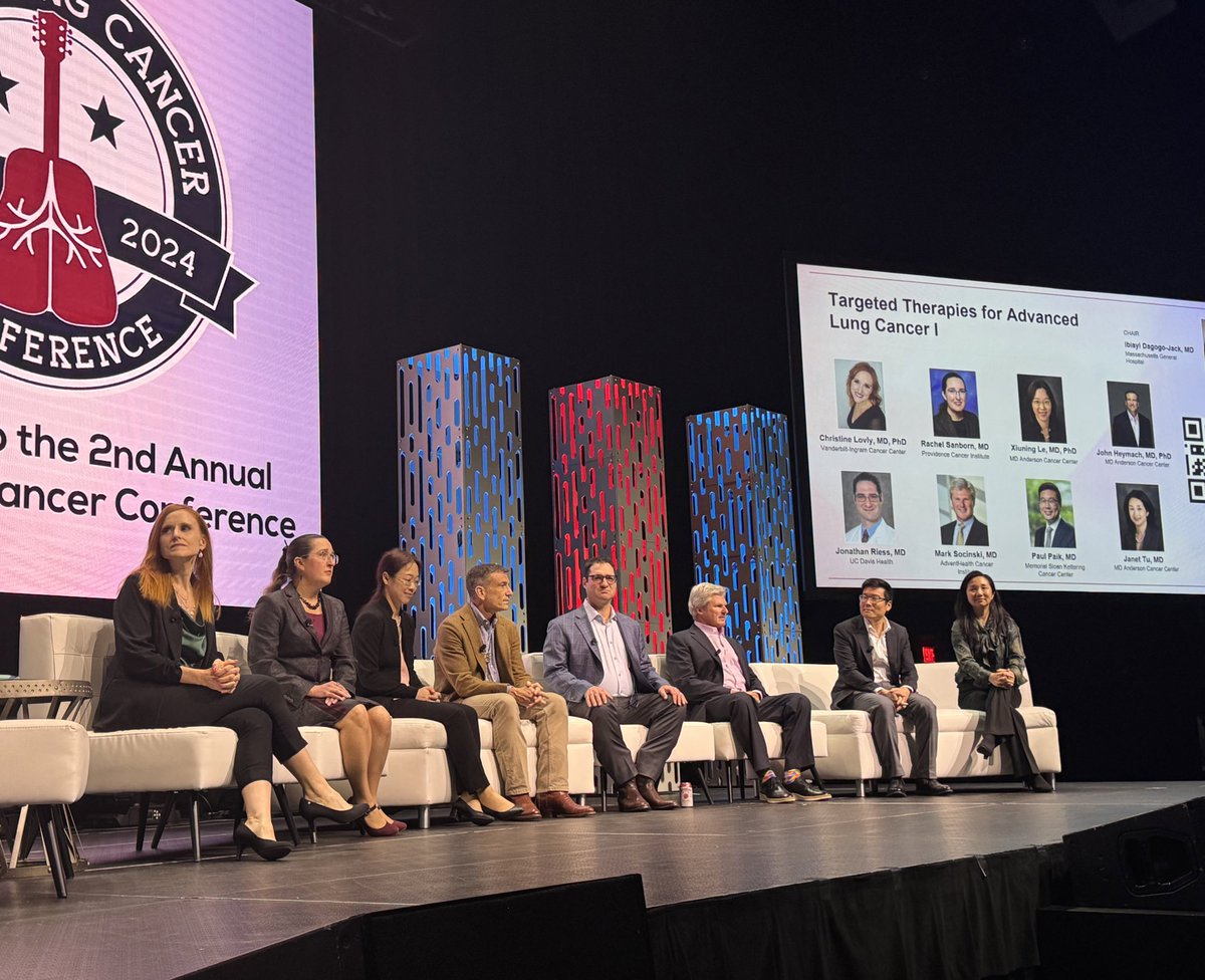 #TexasLung24 If this panel of 🤩 experts on targeted therapies for advanced #lungcancer was a band, it will be the equivalent of the Beatles coming to Texas to play @acllive @IASLC #lcsm @christine_lovly @IbiayiMD @riess_md Drs Paul Paik, Dr John Heymach, @MarkSocinski