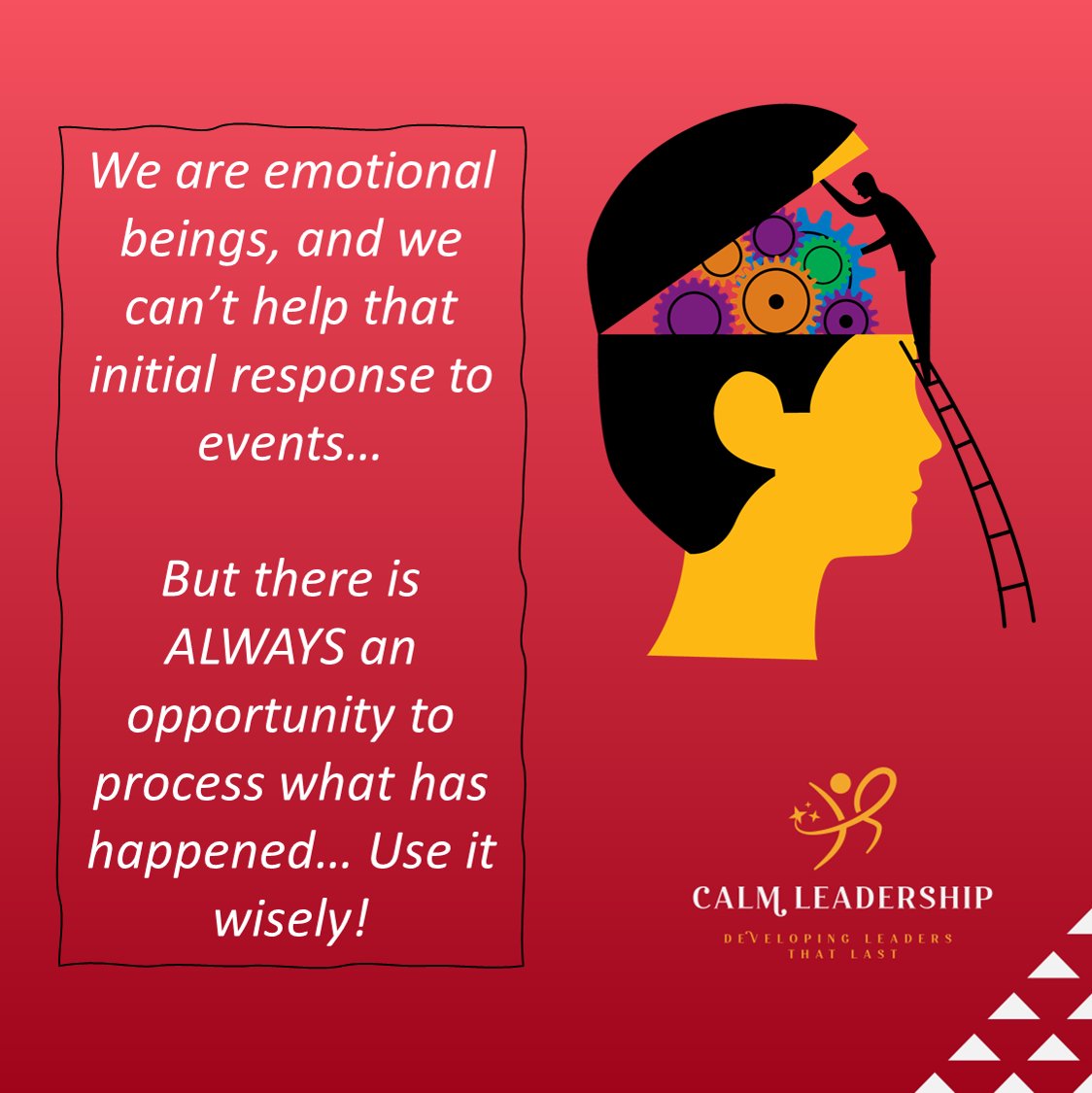 Calm Leadership Lesson: Almost nothing has any meaning other than that which we give to it. When things happen, I believe that they will impact us initially however they do because that is how we are built. However, we can be intentional about the way that we process the events