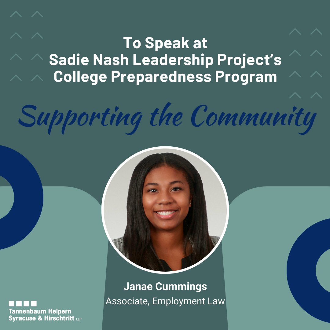 THSH's Janae Cummings will be participating at a career panel for #nonprofit @SadieNash and their #college preparedness program, Nash U, which is designed to support seniors during the college application process through advising and peer support. #mentorship #education #lawyers
