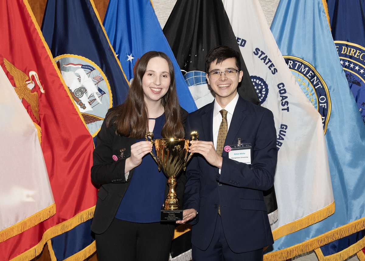 NGA_GEOINT's tweet photo. Congratulations to our inaugural collegiate debate winners from yesterday’s tournament at NGA Washington! 

🥇@Georgetown
🥈@JMU

The event highlighted the importance of critical thinking skills and served as an opportunity for students to learn more about NGA’s mission. https://t.co/aE10FnfkK4