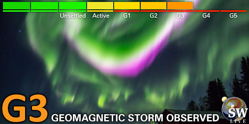 Strong G3 geomagnetic storm (Kp7) Threshold Reached: 19:51 UTC Follow live on spaceweather.live/l/kp