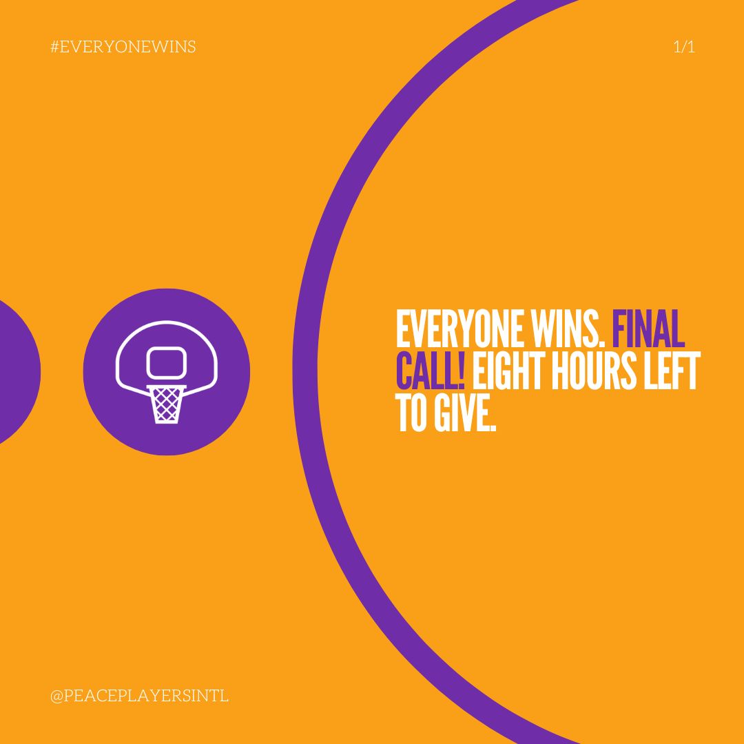 ⏰ With just EIGHT hours left, we've raised over $15k from 44 generous donors! This is the final call to invest in our EVERYONE WINS campaign. Campaign ends 4/19 at 11:59 PM ET, donation link in bio.⏰ 🏀✨🔗: peaceplayers.networkforgood.com/projects/22257…'