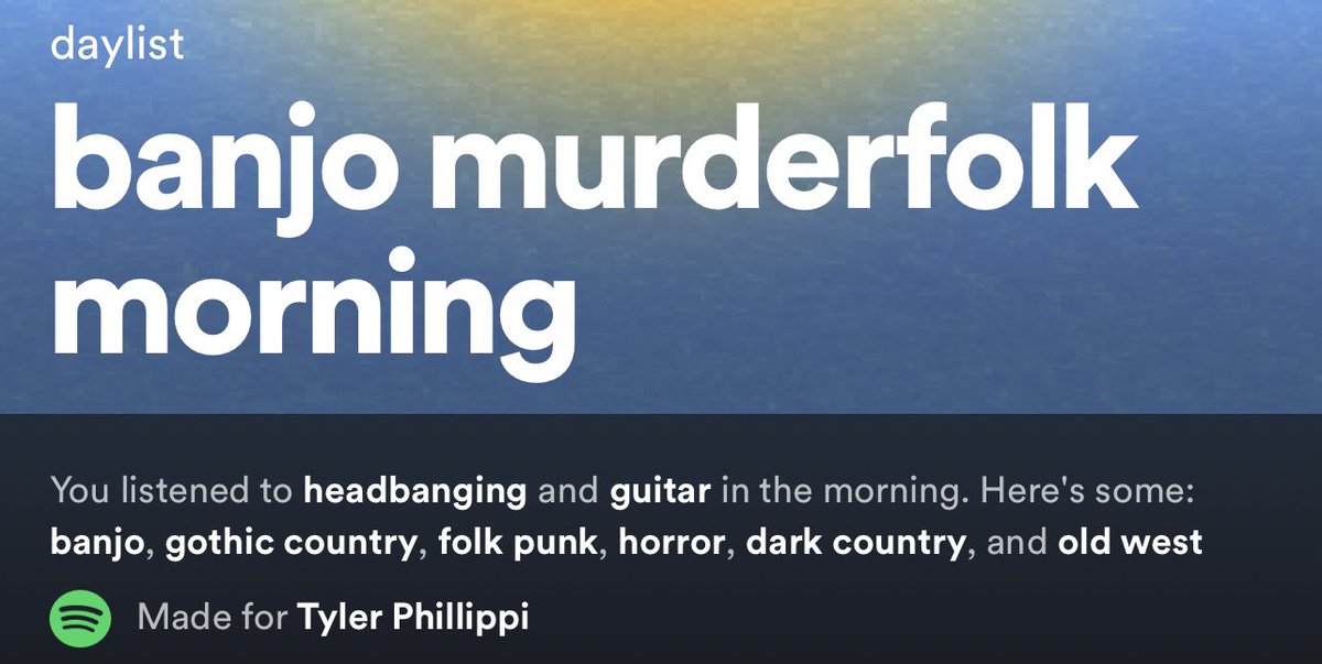 TylerPhillippi's tweet photo. @ScottLowe I love these. I always like to check so I know what kind of day I’m having - “I’m having a banjo murderfolk morning,  thank you” https://t.co/WPM75iIMSJ