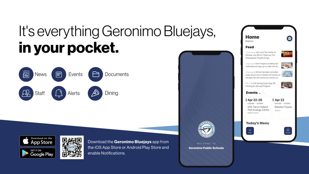 geronimo_high's tweet photo. Stay up to date with the latest student stories, events, and news updates. It's everything Geronimo Bluejays, in your pocket. If you haven't already, download the app!
Download for Android https://t.co/dsSTqysfZd
Download for iPhone https://t.co/BdKCCqXxQ2 https://t.co/iQxLWrfQXX