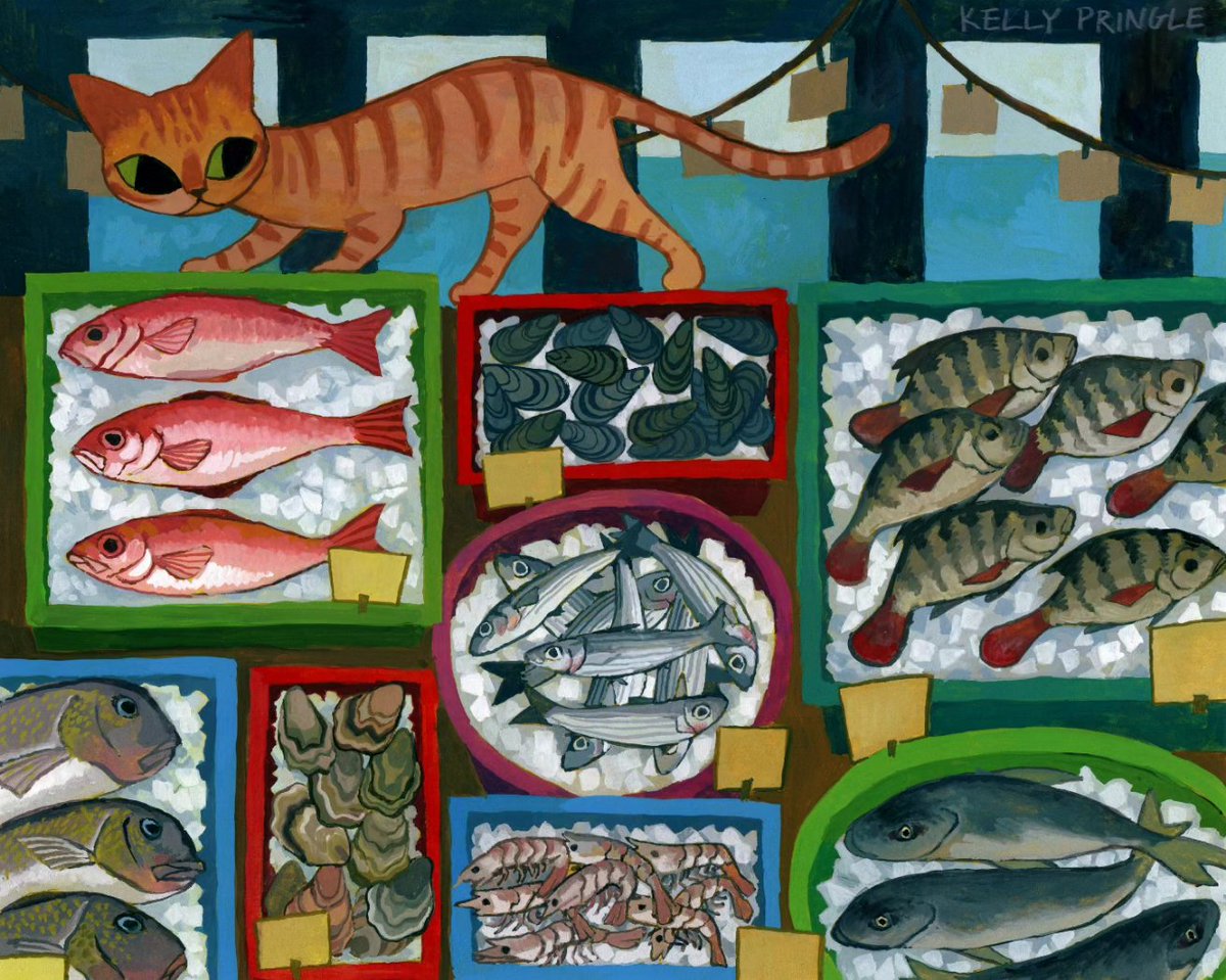 kellypringleart's tweet photo. cat at the fish market 🐟 https://t.co/j6q0b3wDB2