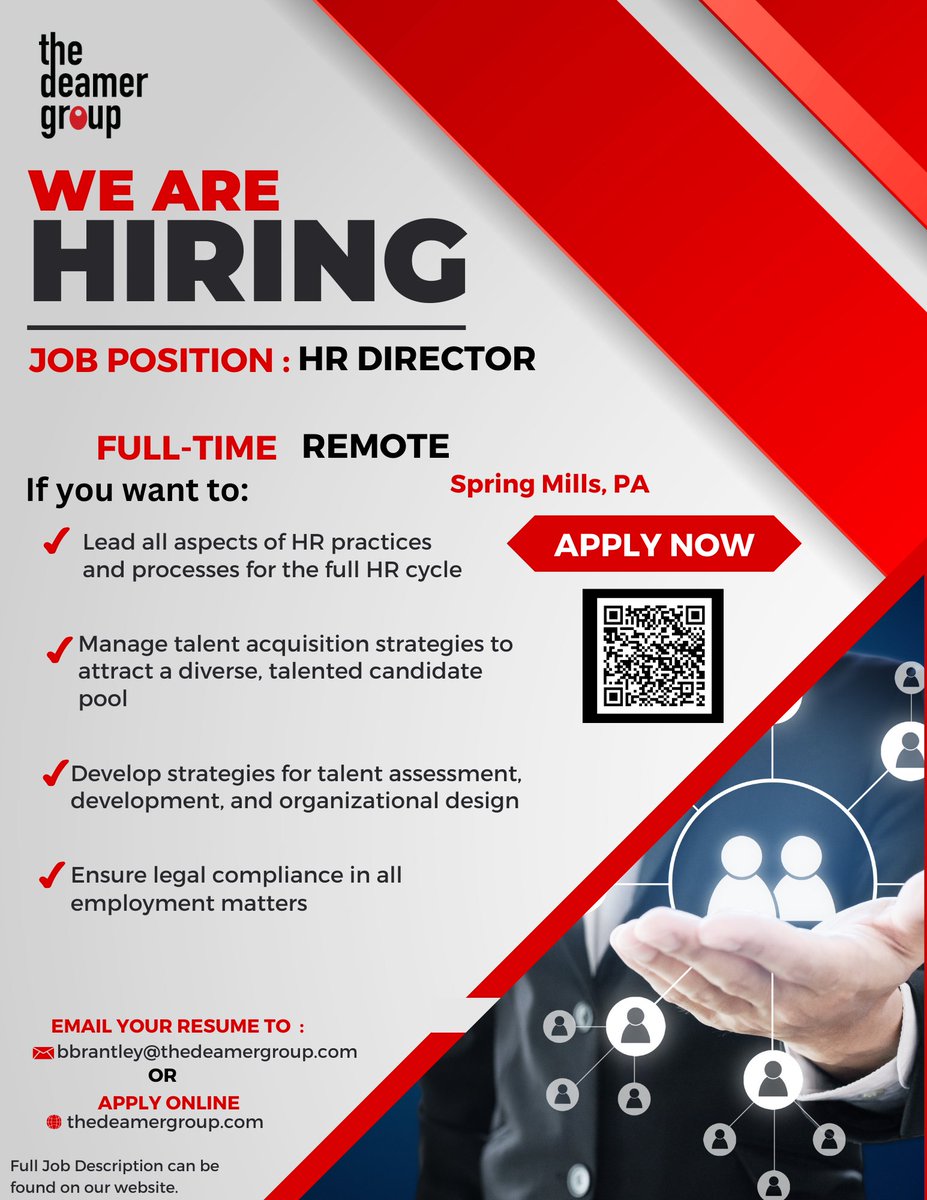 Spring Mills, PA! Where are your HR Directors!  We are looking for you!  If this is you and you are interested in this position, apply on our website! #HRDirector #HRJobs #Hiring #JobSearch #HumanResources #PAJobs #SpringMills #JobOpening #NowHiring #CareerOpportunity