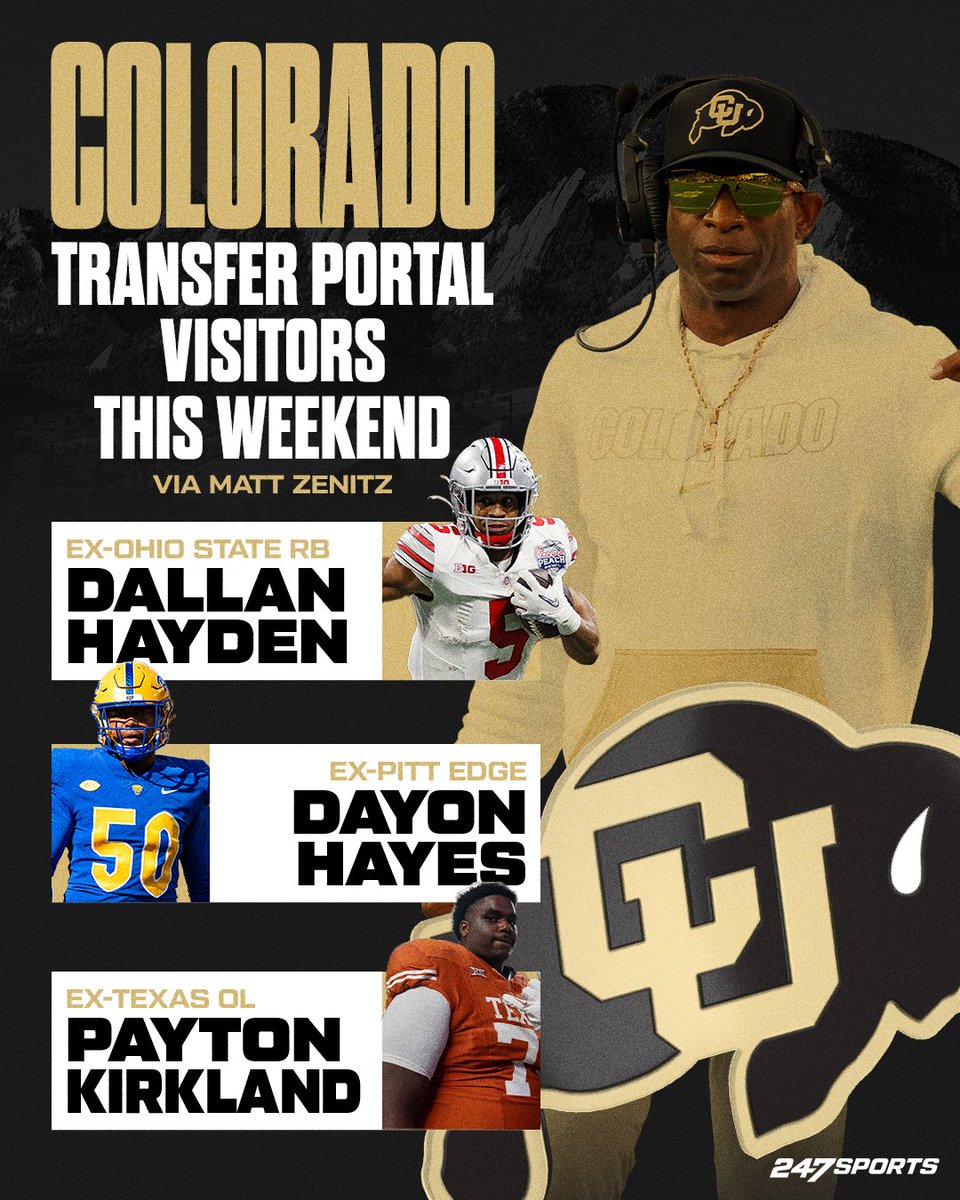 Colorado is set to host a lineup of popular transfer visitors this weekend, per @mzenitz 👀 🏈 Former Ohio State RB Dallan Hayden 🏈 Former Pitt edge rusher Dayon Hayes 🏈 Former Texas OT Payton Kirkland FULL list of visitors ➡️ 247sports.com/article/deion-…