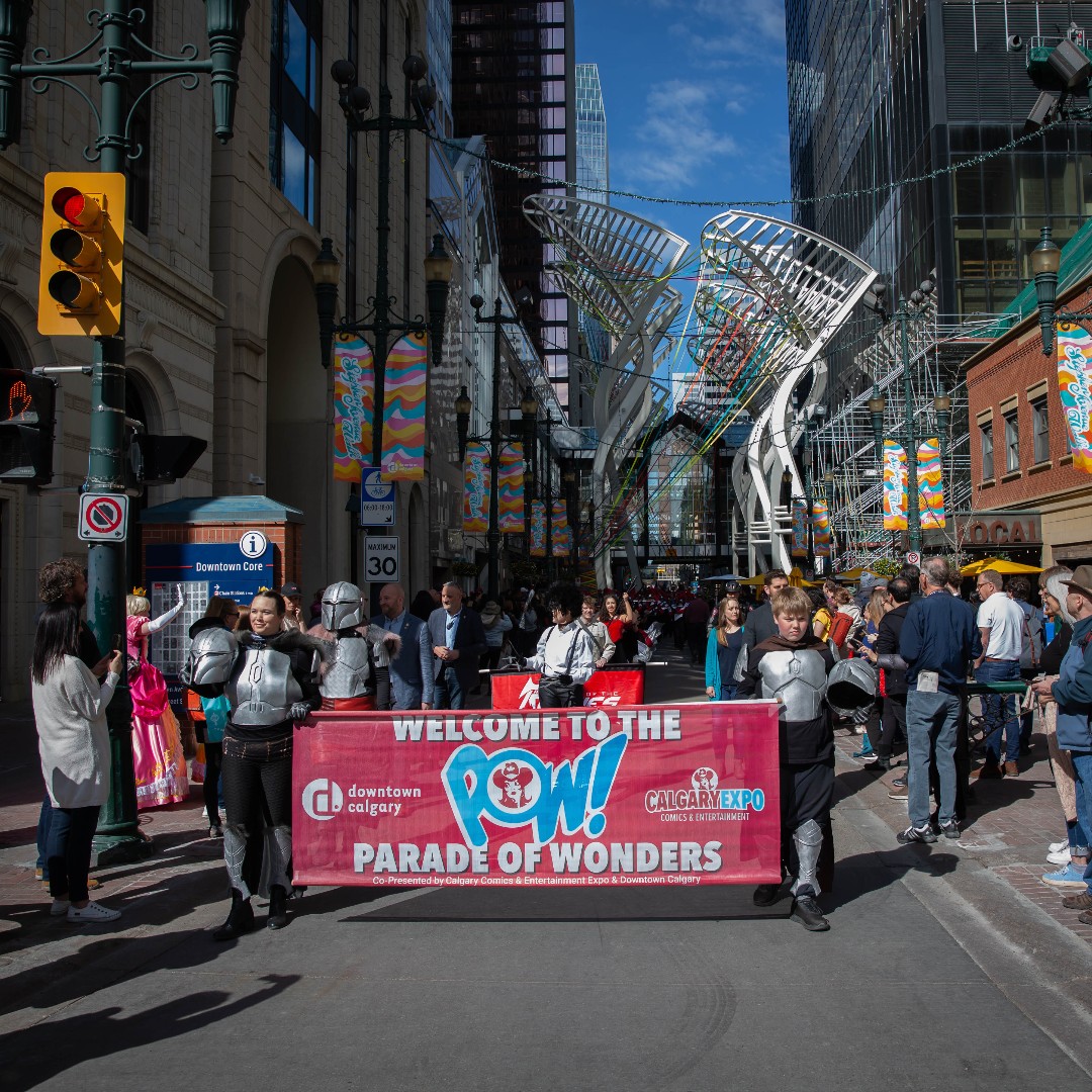 downtowncalgary's tweet photo. The POW Parade of wonders is on April 26 starting at 10:30 am! See some dazzling Cosplayers and celebs march down Stephen Avenue as they kick off this year's @Calgaryexpo. 

📷: David Kotsibie

#exploredowntownyyc #CalgaryExpo #PowParade #downtowncalgary https://t.co/yzIC4xDKPA