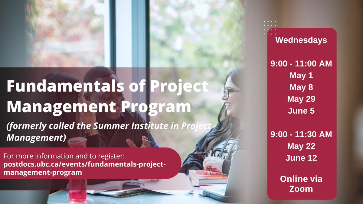 Postdocs, join the PDFO this spring for the Fundamentals of Project Management Program. Learn the essentials of project management in this 13-hour, six-week program. ow.ly/LfB050Rk9zs