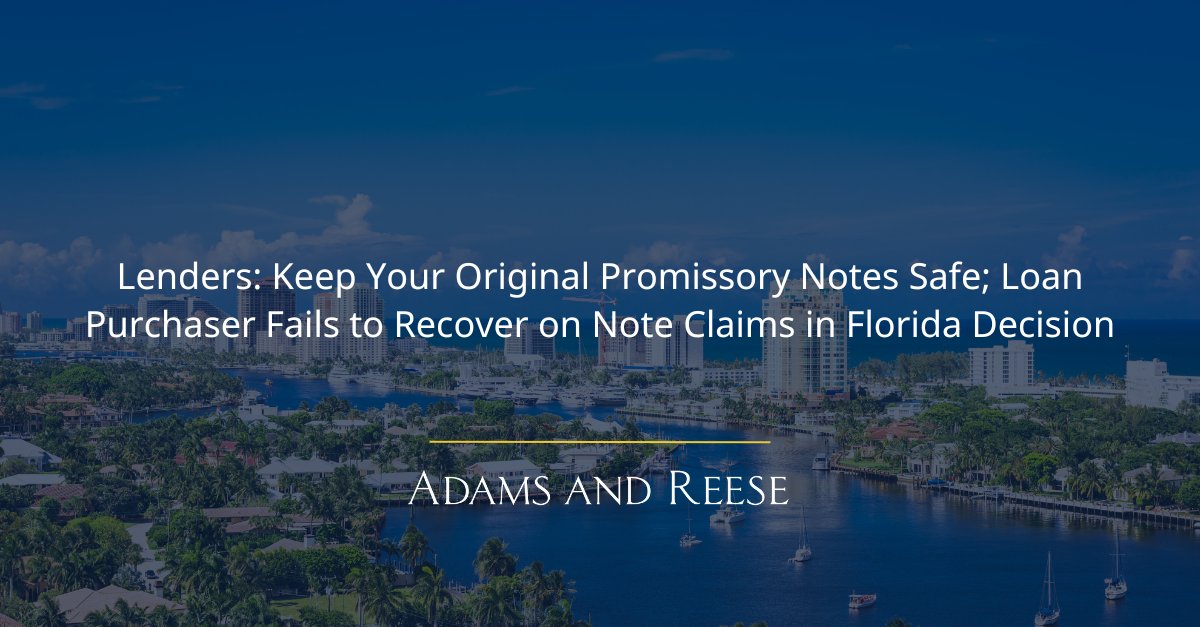 Real Estate #Legal news - A #lender should exercise due diligence, have its ducks in a row and possession of the original promissory notes it seeks to enforce in court. Failure to do so may lead to an unfavorable result, says a #Florida appeals court - adamsandreese.com/news-knowledge…