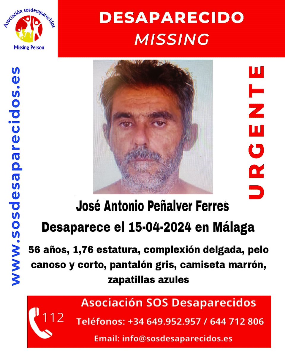 🆘 DESAPARECIDO 🟠 Persona vulnerable #Desaparecidos #sosdesaparecidos #Missing #España #Málaga Fuente: sosdesaparecidos Síguenos @sosdesaparecido