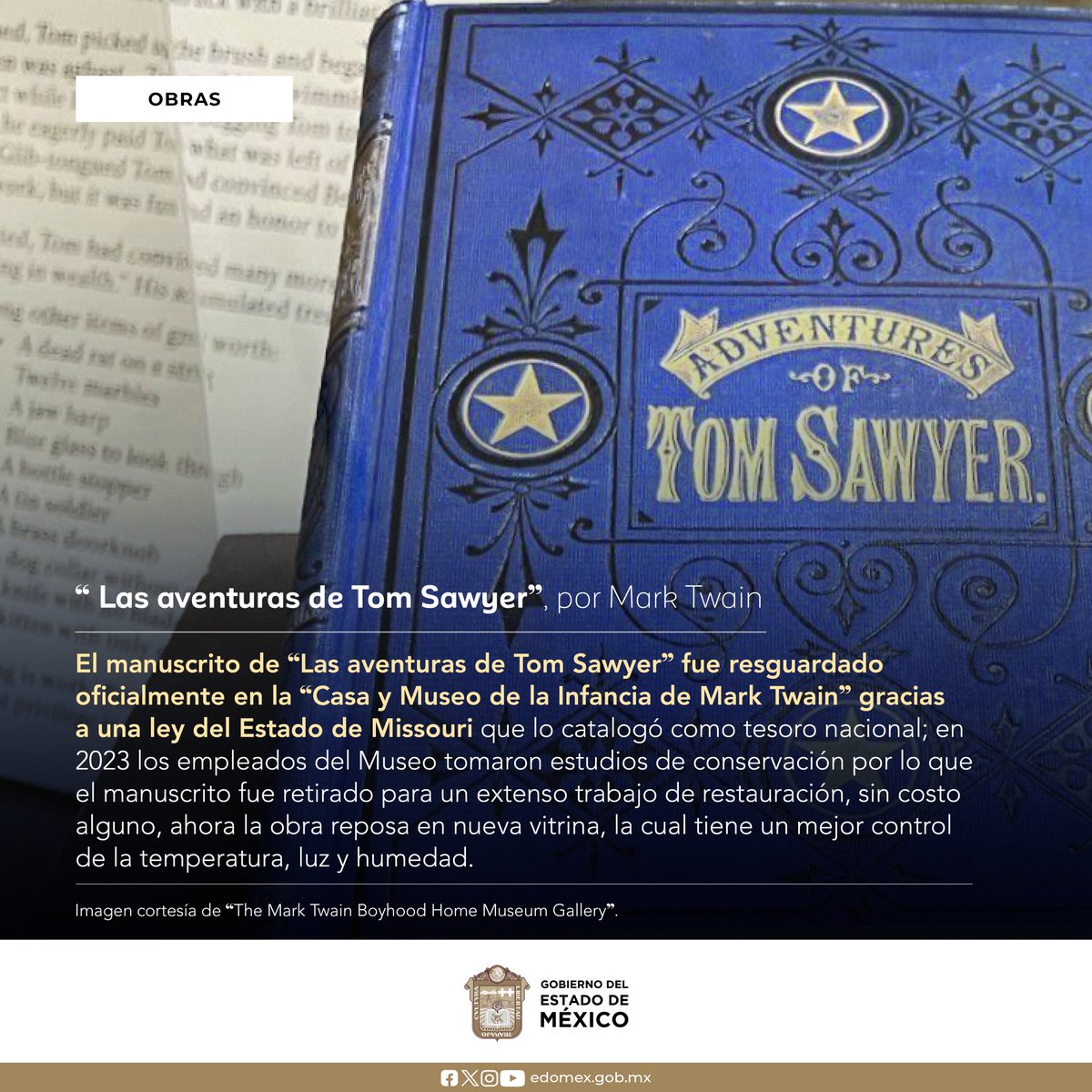 A 114 años de su fallecimiento, #MarkTwain sigue siendo uno de los grandes escritores del siglo XIX, el autor de 'Las aventuras de #TomSawyer' reflexionó sobre la vida en el sur de #EUA y la pérdida de la inocencia a través de las aventuras de sus jóvenes protagonistas #AGEMÉX