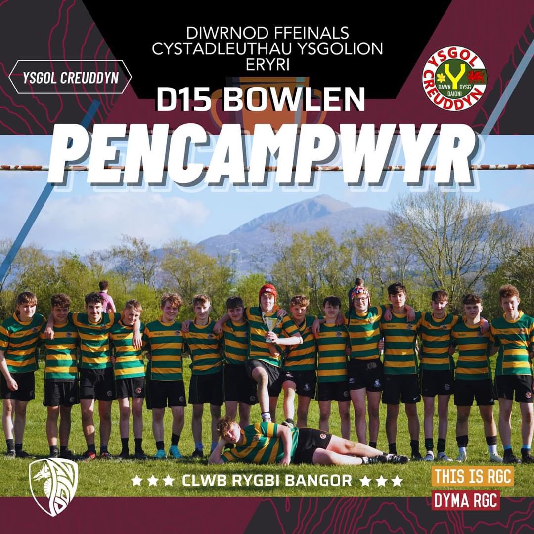 Ffeinals Ysgolion Eryri

Llongyfarchiadau i holl ysgolion ar gyraedd y ffeinals eleni. Enillwyr:

Cwpan D15 <a href="/YsgolEirias/">Eirias High</a>
Plat D15 <a href="/RygbiBerwyn/">RYGBI'R BERWYN</a>
Bowlen D15 <a href="/ysgolycreuddyn/">Ysgol y Creuddyn</a> 

Diolch yn fawr i bawb fu yn rhan o’r diwrnod, yn enwedig y dyfarnwyr ag <a href="/CRBangor/">ClwbRygbiBangor</a> am gynal y diwrnod.