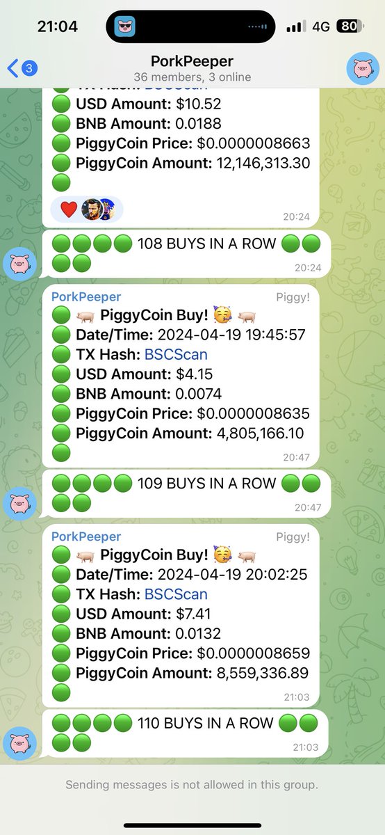 110 buys in a row. Incredible !!!! @piggycoinbsc $piggyC